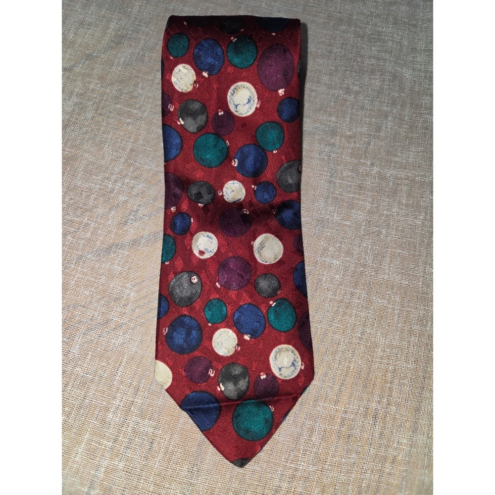 XMI Mens Silk Tie Burgundy Red Christmas Ornaments Holiday Hand Made USA